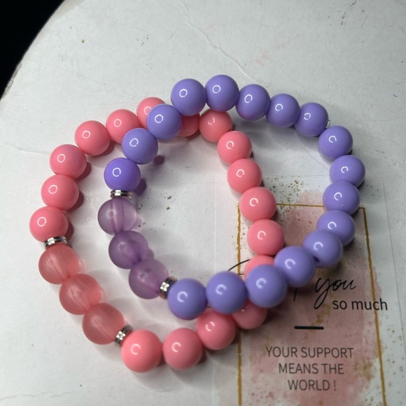 Purple & Pink Beaded Duo Bracelets - Picture 2 of 2